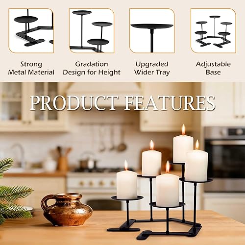 Miniatura 3 de Candelabro ajustable Candelabro 5 candelabros de hierro para velas de pilar, negro