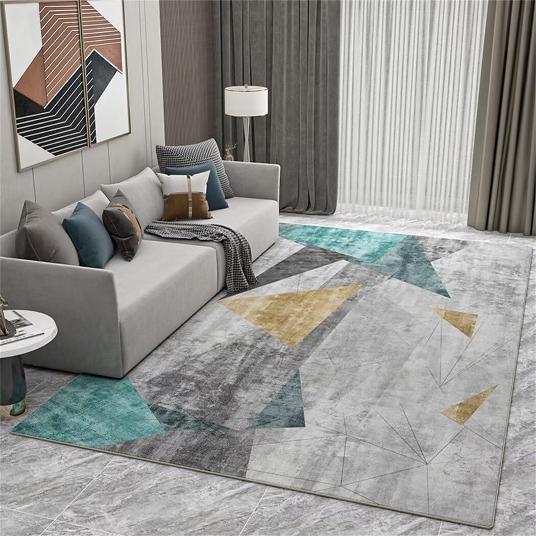 Tapis de canapé géométrique irrégulier bleu jaune 50x70 cm pour décoration de chambre d'ado