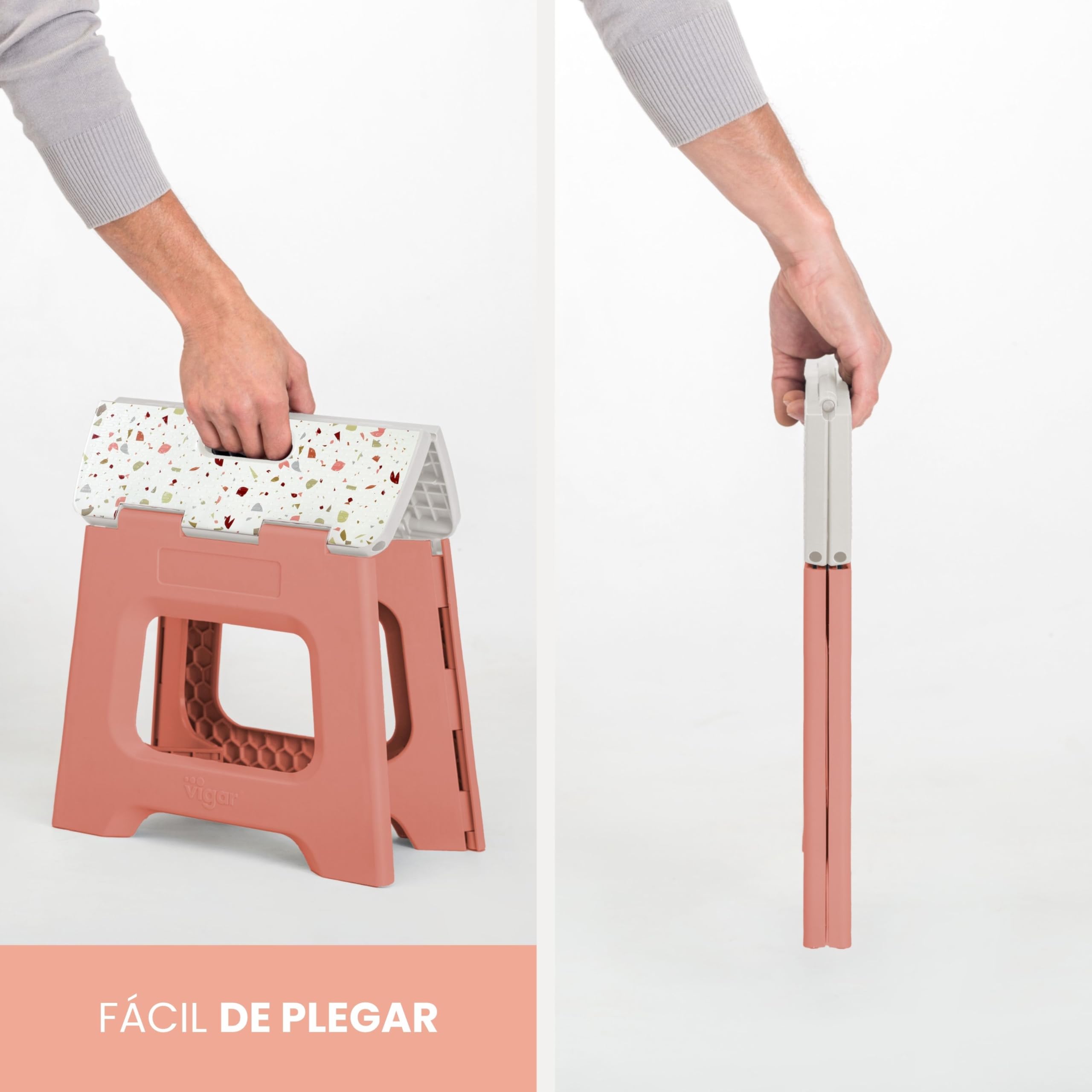 Vigar Taburete Plegable Compact 27 cm Plástico Reciclado Salmón