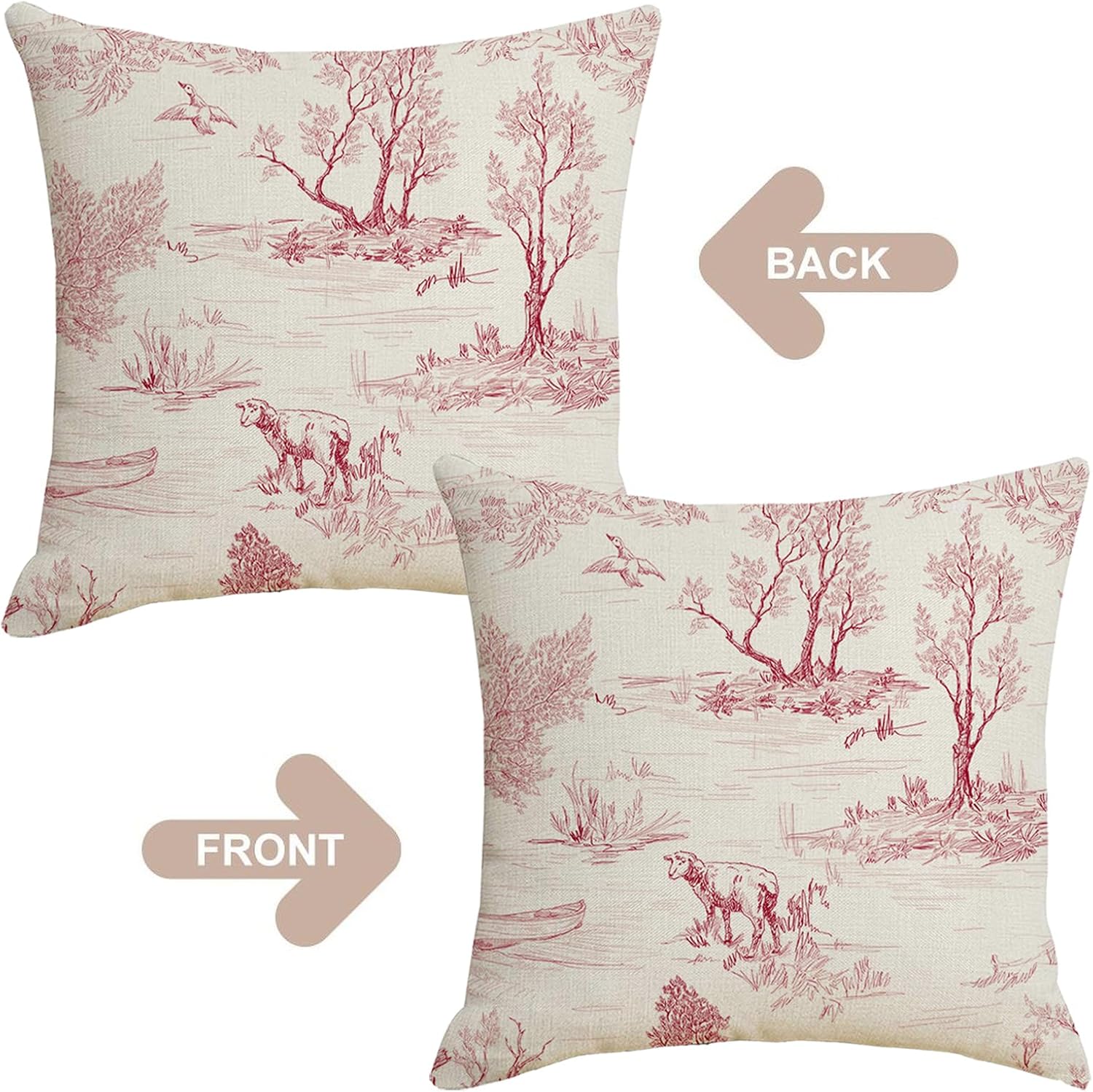 French Toile Throw Pillow Covers 18x18 inch Set of 4 French Country Pillow Cases Vintage Chinoiserie Decorative Cushion Covers for Sofa Living Room