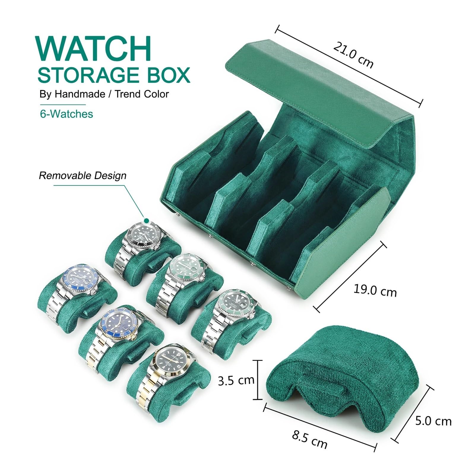 1 rotolo di orologio esagonale verde, organizer for orologi portatile con 2/3/4/6/8 slot