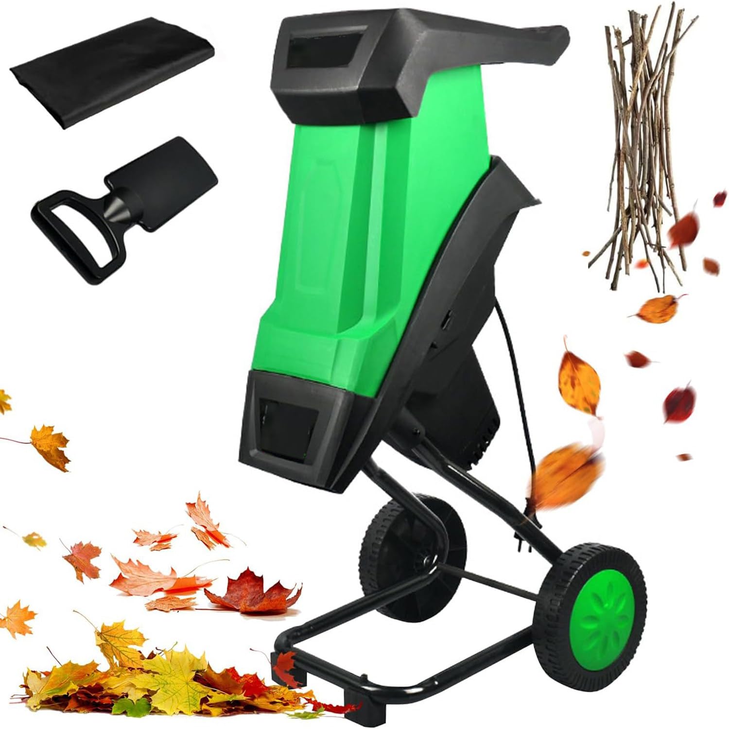 Déchiqueteuse électrique à bois, 2400 W puissante avec disjoncteur de sécurité et interrupteur étanche, comprend un sac de collecte de 50 L pour un nettoyage efficace des déchets de jardin et de cour