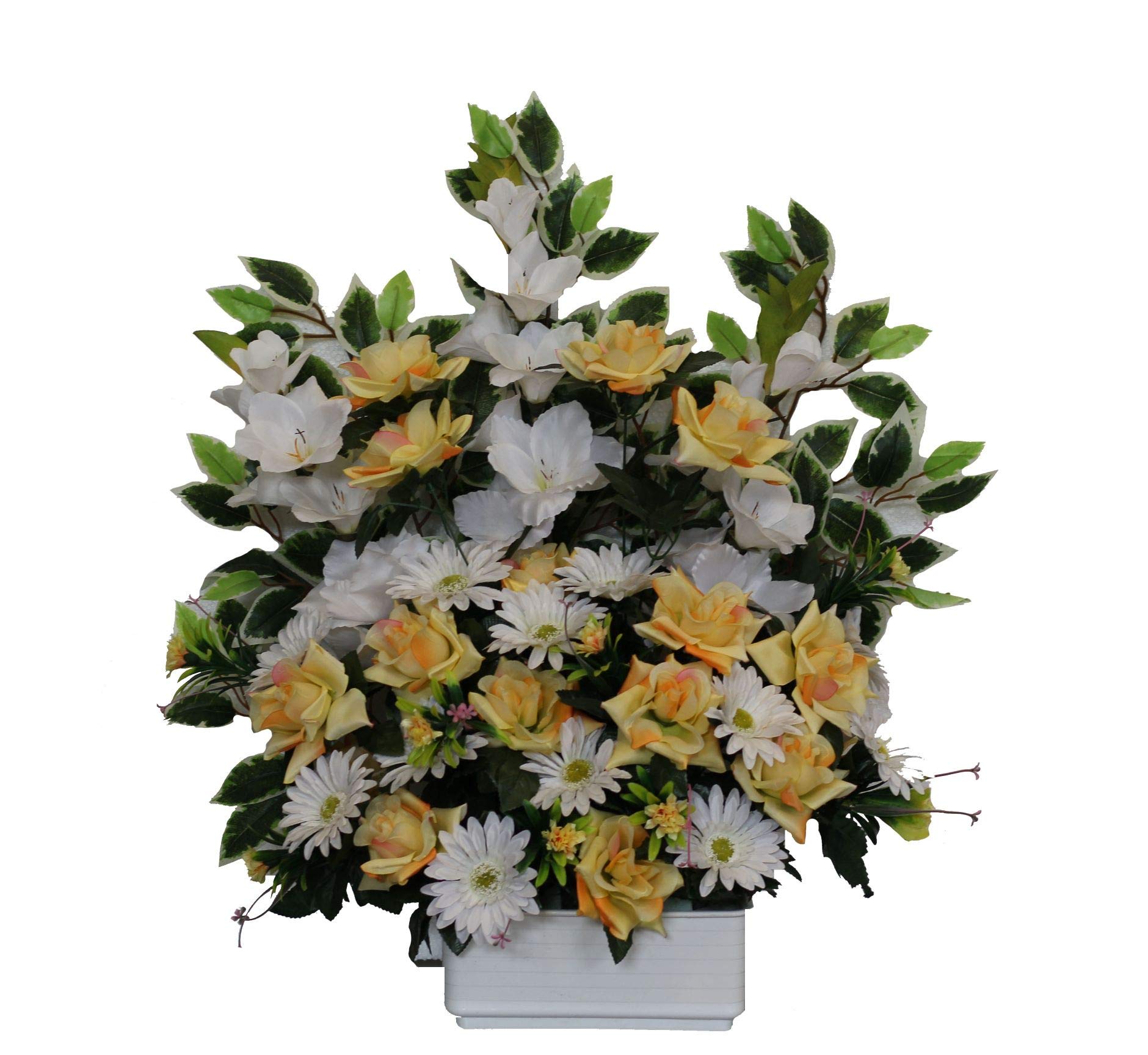 DRW Centro Flores Cementerio Santos para Poner contra Sepultura Tonos Amarillo y Blanco 75x55 cm