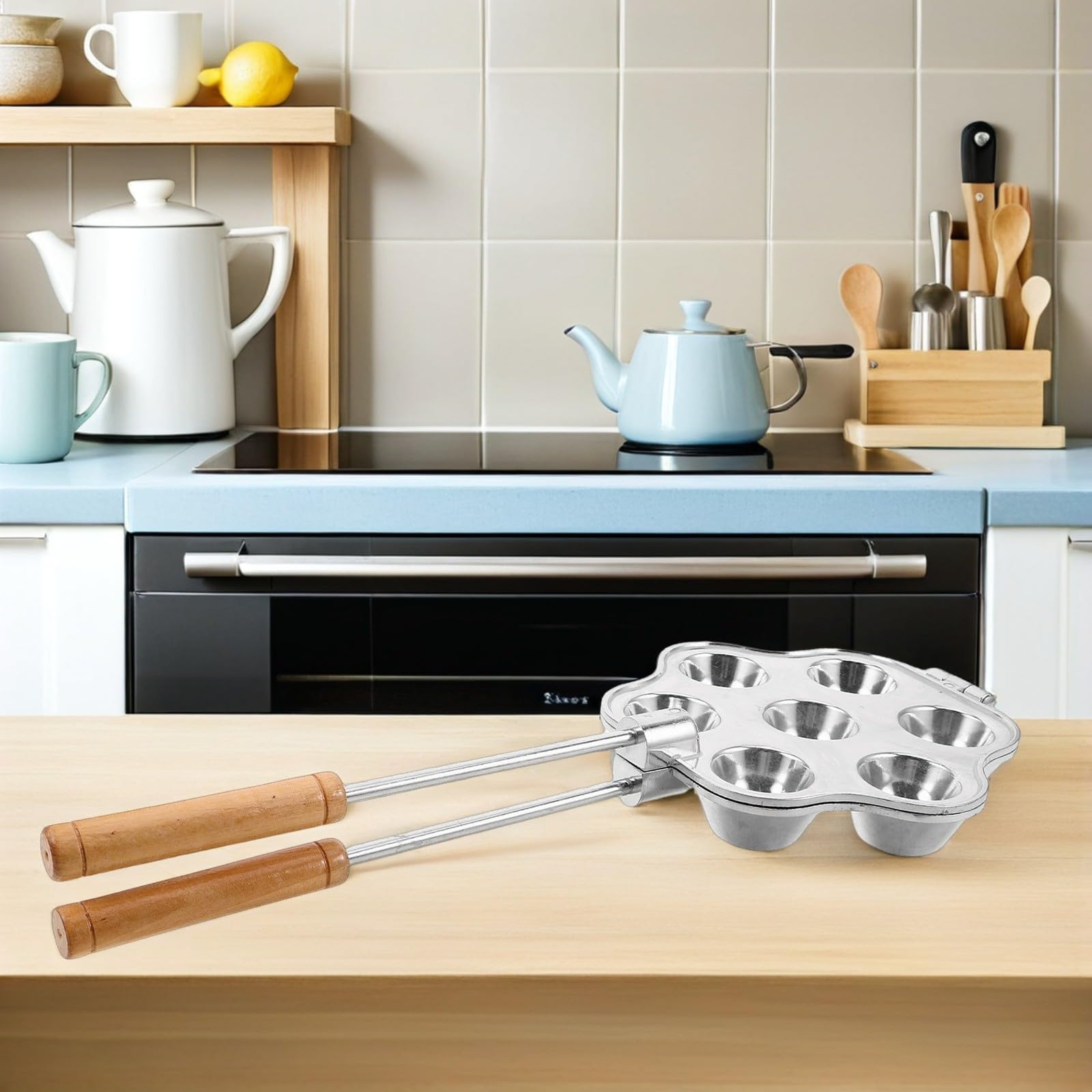 Toyvian Moldes para Tartaletas de Aluminio con 7 Cavidades y Mango Integrado, Reutilizables Diseño Elegante para Hornear en Reuniones Familiares