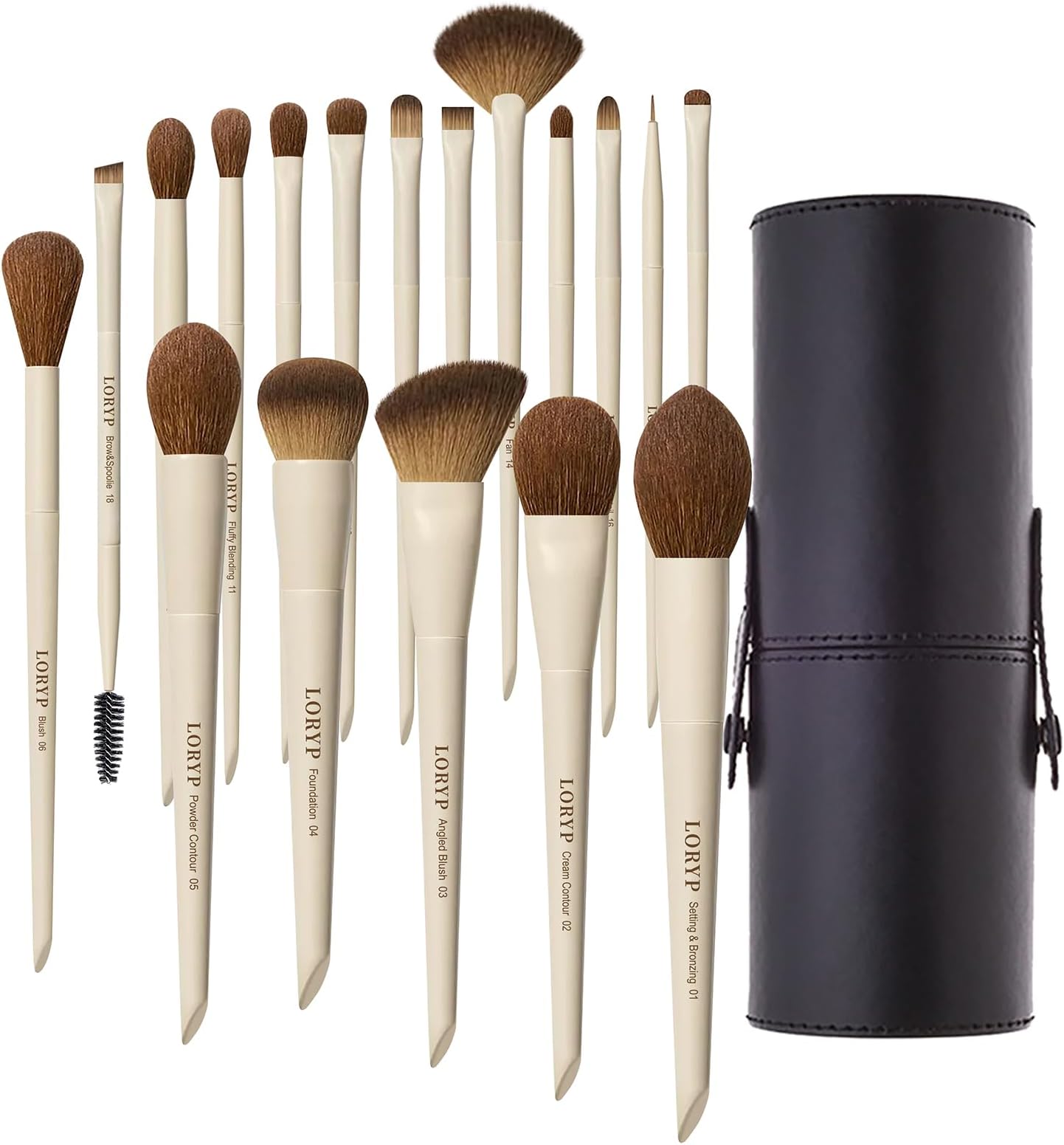 18 Piece Makeup Brushes Set Labeled Face and Eye Brush Set Complete with Foundation, Concealer, Contour, Blending, Blush, Eyeshadow Brushes with Travel Holder Case