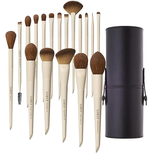 LORYP 18 Piece Makeup Brushes Set Labeled Face and Eye Brush Set Complete with Foundation, Concealer, Contour, Blending, Blush, Eyeshadow Brushes with Travel Holder Case