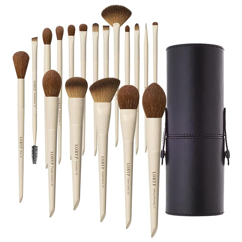 Kit de 18 Pincéis de Maquiagem LORYP com Estojo, Cabos de Madeira de Bétula e Fibras de Nylon