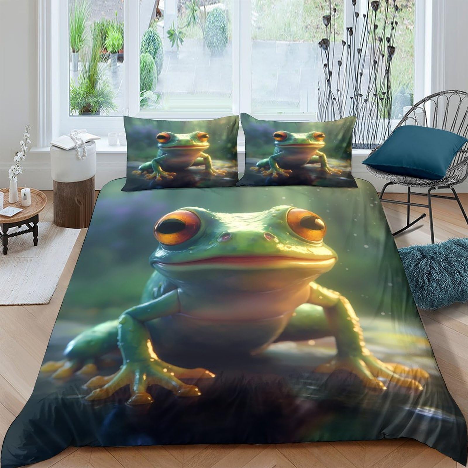 Ctjqhvkz Style-1 3D Printed Green Frog Fitted Sheet Microfiber Soft Slip-Resistant Jungle Art Bed Cover For Bedroom Dorm Mattress Decor Single（135X200cm）