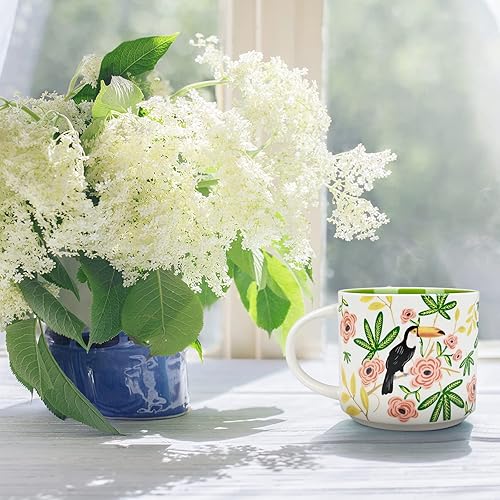 Miniatura 6 de Yoiemivy Juego de 4 tazas de café de cerámica, tazas grandes de flores de primavera de 16 onzas, tazas de café florales vintage con asas, bonita