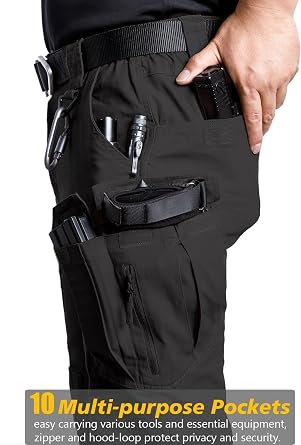 CARWORNIC Men's Cargo Work Trousers Cotton Lightweight Stretch Military Combat Hiking Tactical Trousers