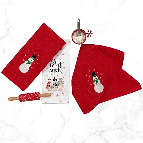 Vista 15 de Serafina Home Toallas de cocina navideñas navideñas: dos muñecos de nieve Be Jolly espiga y un muñeco de nieve bailarín, 3 piezas, tejido plano 100%