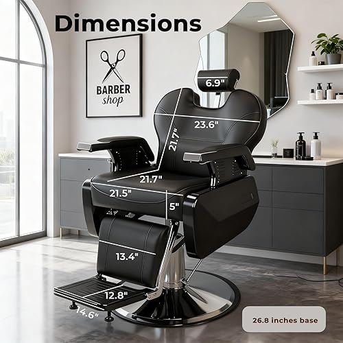 Miniatura 8 de Silla de peluquería para peluquería, silla de peluquería reclinable hidráulica resistente con reposacabezas y reposapiés ajustables, silla de