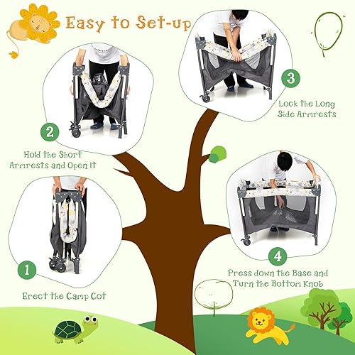 Miniatura 4 de HONEY JOY Pack and Play, cama 4 en 1 para bebé con cambiador de pañales y bolsa de almacenamiento, estante para juguetes y caja de música, corral