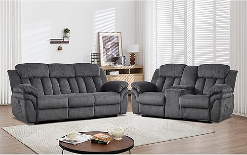 Miniatura 18 de CANMOV Juego de sofá reclinable, sofá biplaza reclinable manual con reposabrazos sobrerelleno para sala de estar, muebles de dormitorio, oficina, 2