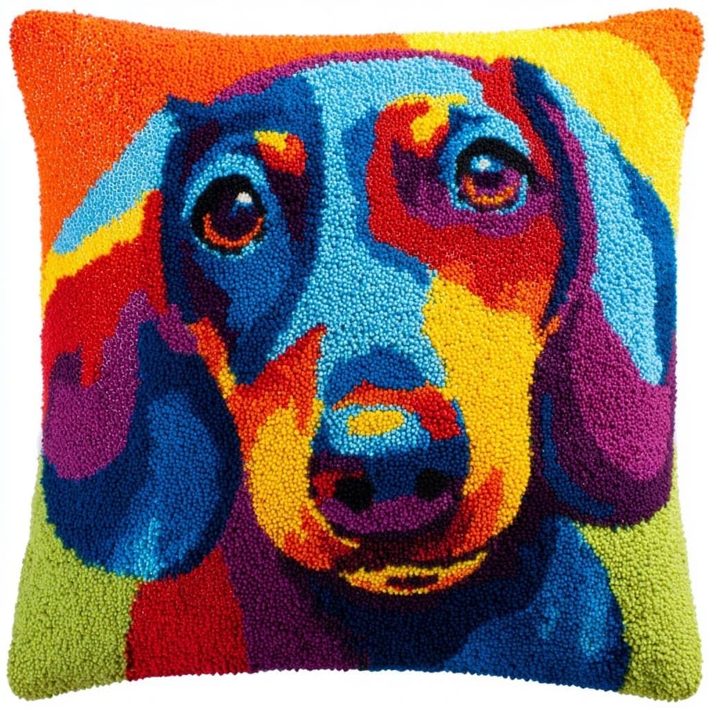 WallustrioaW Latch Hook Pillowcase Embroidery Kit,Animal Dog