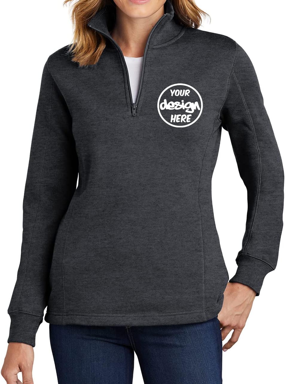 INK STITCH Women Lst253 Custom Embroidery Logo Texts Personalized Quarter Zip Up Pullover