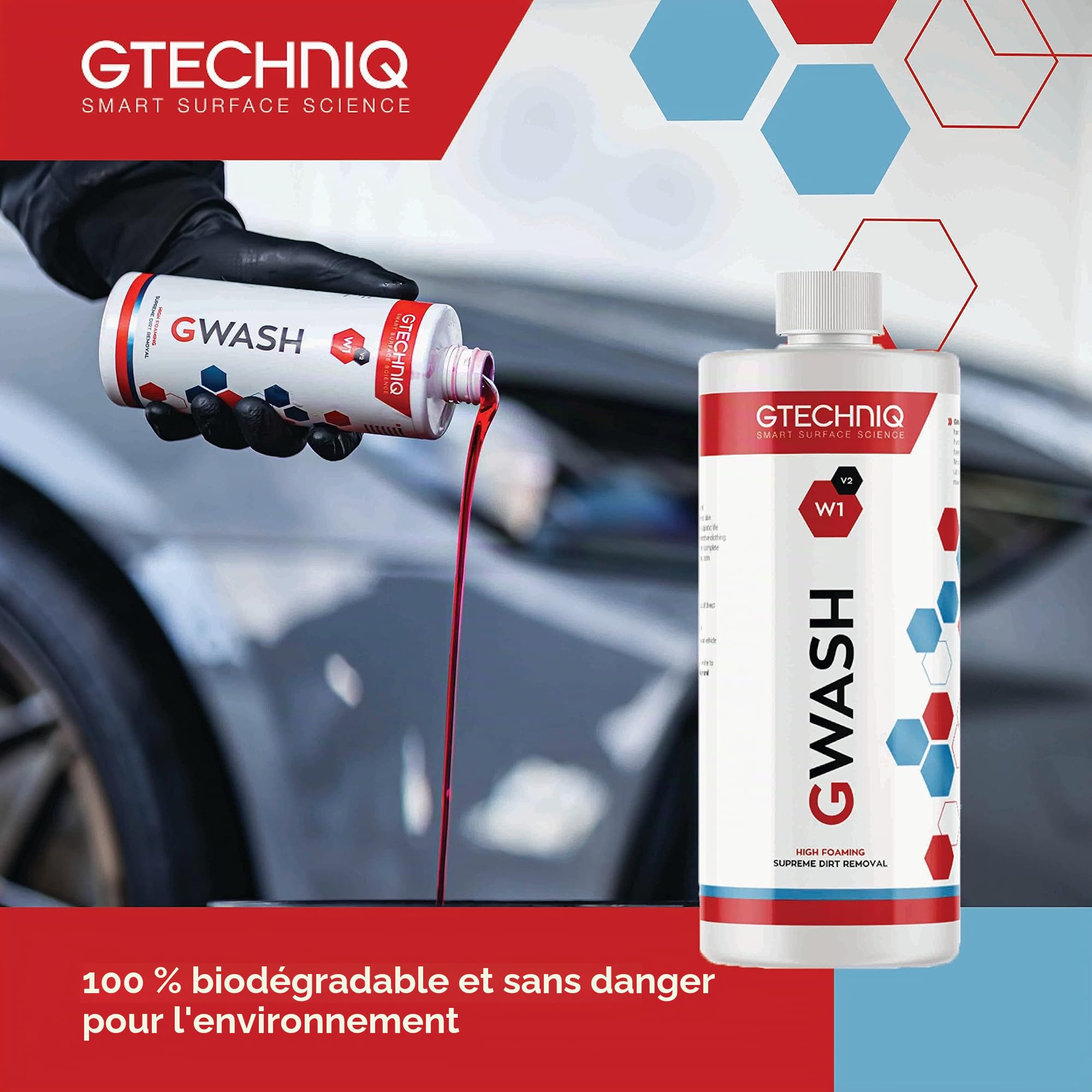 Gtechniq Gwash Shampoing carrosserie 1000ml - Shampooing pH neutre, Haute teneur en argents moussants, élimine la saleté avec facilité, pour un lavage facile et une finition brillante impeccable