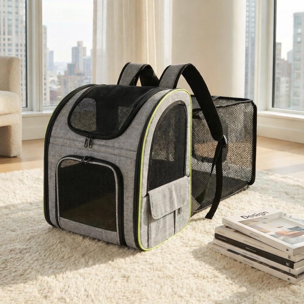 Mochila Gato y Perro de hasta 8kg Incluye Bebedero portátil – Mochila para Gatos Transporte y Perros pequeños con ventilación,