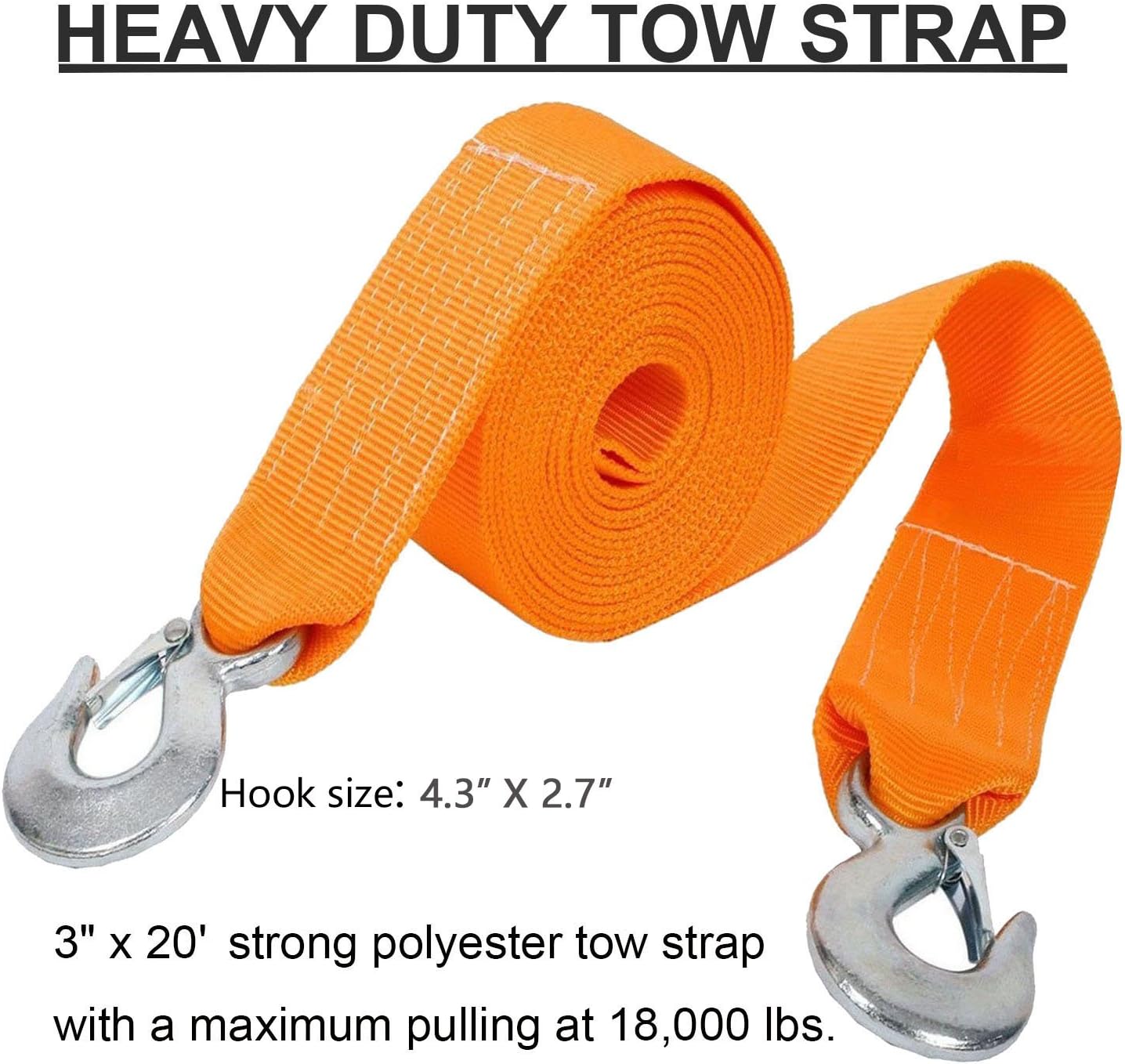 Tow Strap Heavy Duty, Recovery Strap 3" X 20' 18,000 LB Break Strength Rope Winch Strap with 2 Hook : Automotive