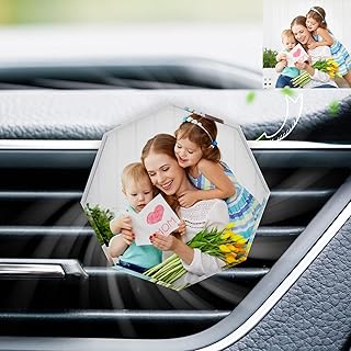 Personnalisé Diffuseur de Parfum pour Voiture, Clip Climatiseur Voiture Personnalisé avec Photo, Décorations D'intérieur de Voiture pour Hommes, Femmes et Adolescents, Cadeaux Cadre Photo en Cristal