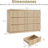 Vista 2 de Jocoevol Cómoda de Roble de 6 Cajones para Dormitorio, Cómoda Acanalada Moderna, Cómodas de Dormitorio con Cajones, Cofre Grande de Cajones