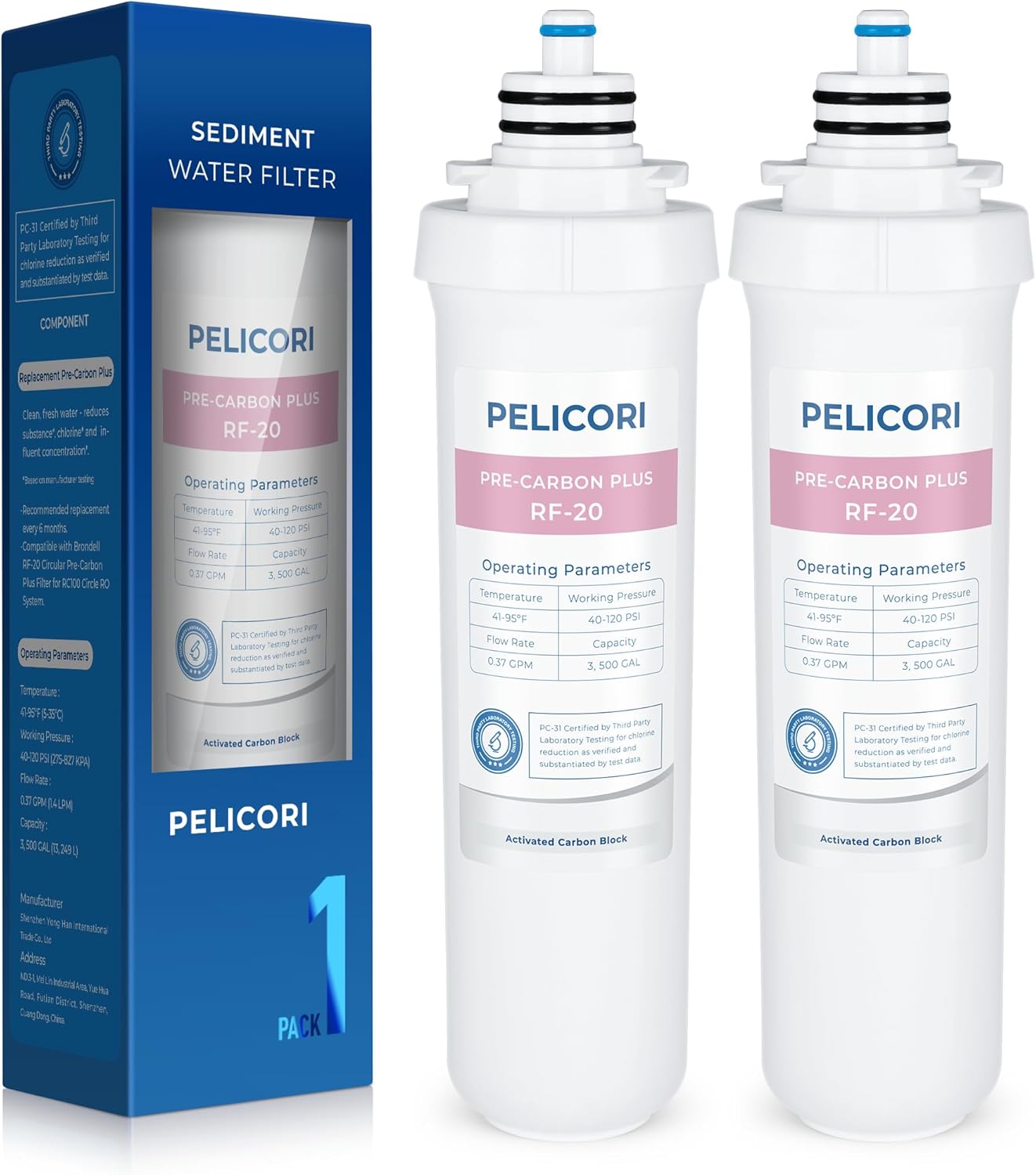 RF-20 Post Carbon Block Replacement Filter - Compatible with Brondell Circle RC100 Under-Sink Reverse Osmosis Filtration Systems (2 Pack, Yellow)