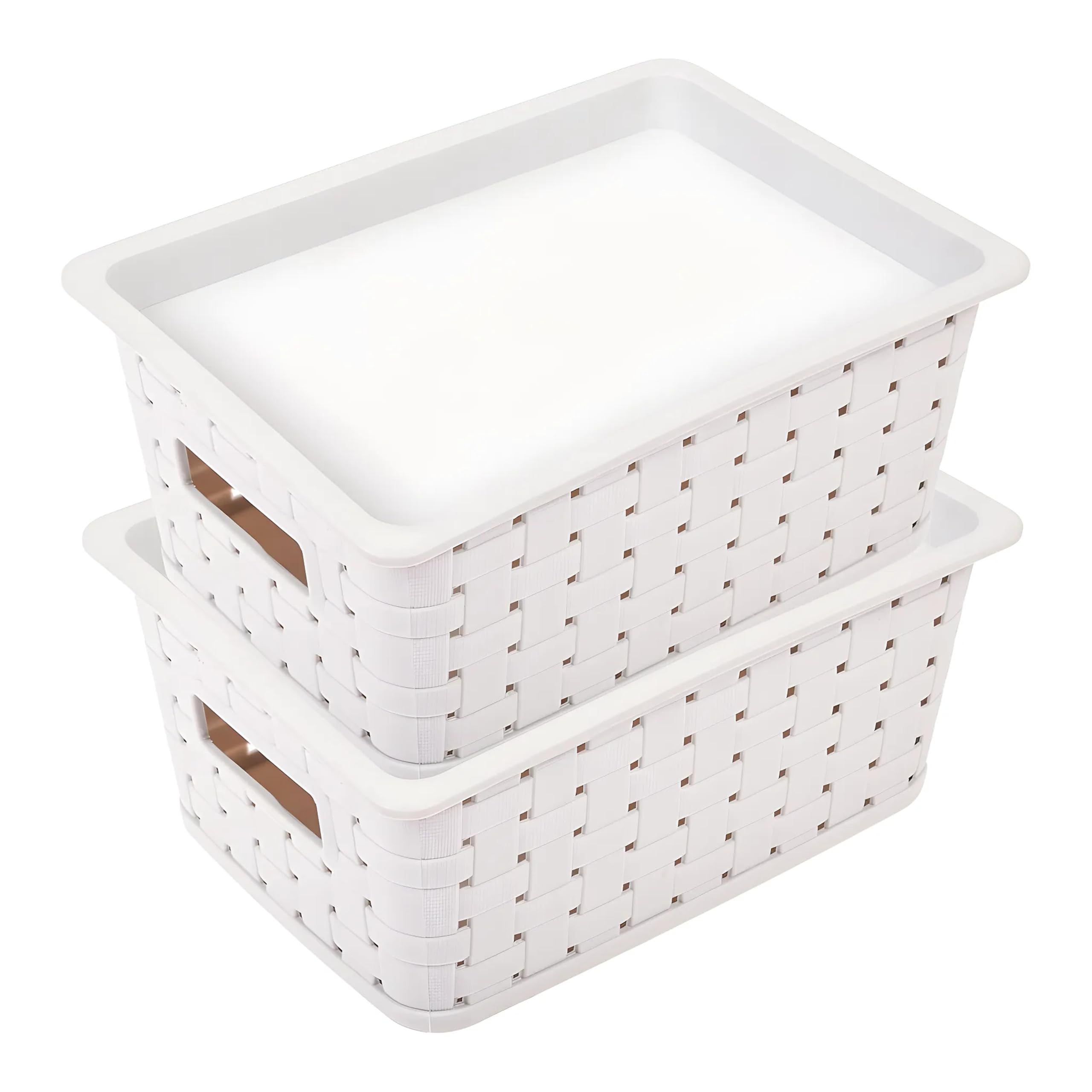 Kuber Industries BPA Free Attractive Design Multipurpose Small Trendy Storage Basket with Lid|Material-Plastic|Color-Gray|Pack of 2