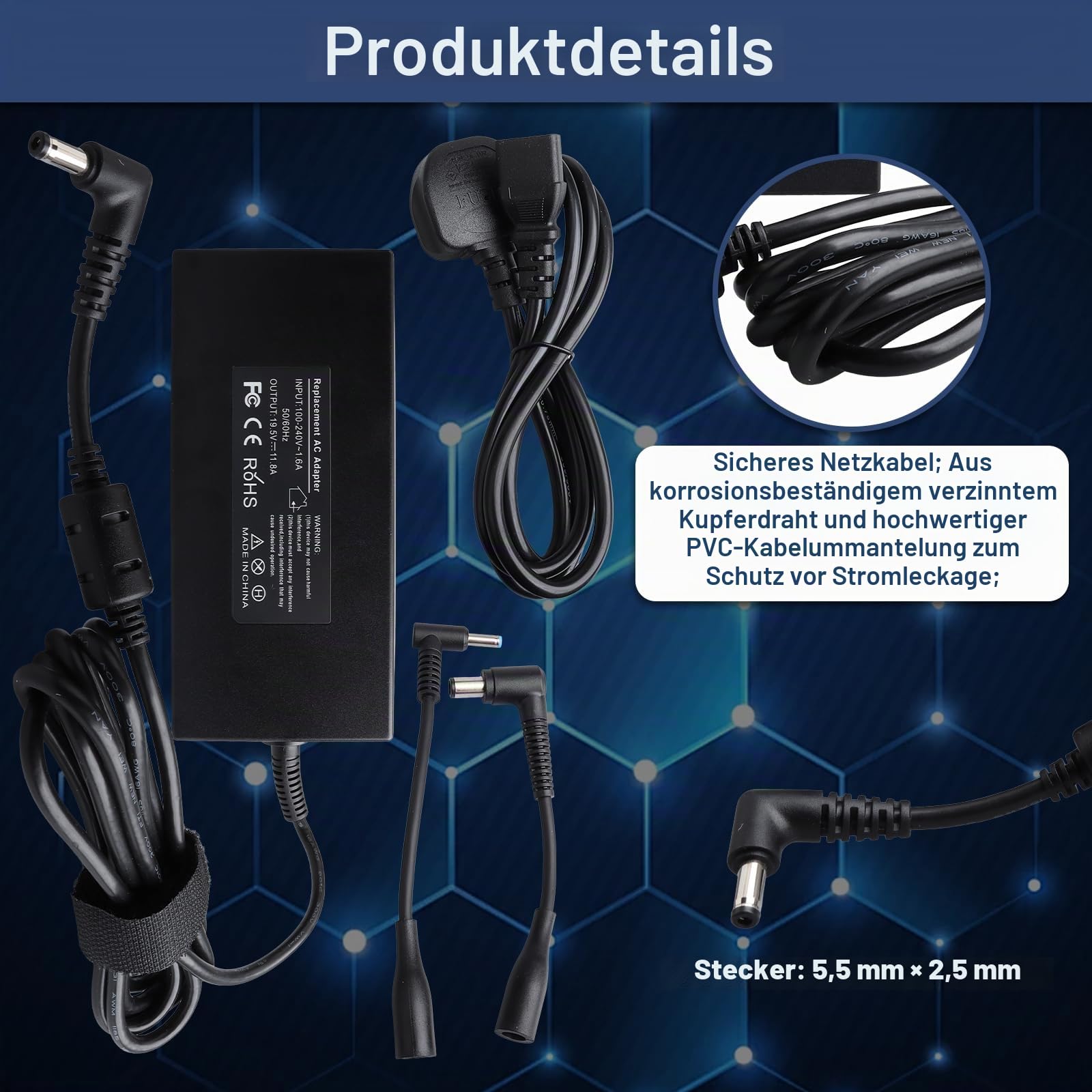 230W Netzteil Laptop Ladegerät Compatible Con MSI GS65 GS66 GS75 GS76 Stealth, WS65 WS66 WS75 WS76, P65 P75 Creator, A12-230P1A A17-230P1A Chicony Ladekabel MSI Laptop Gaming Netzteil