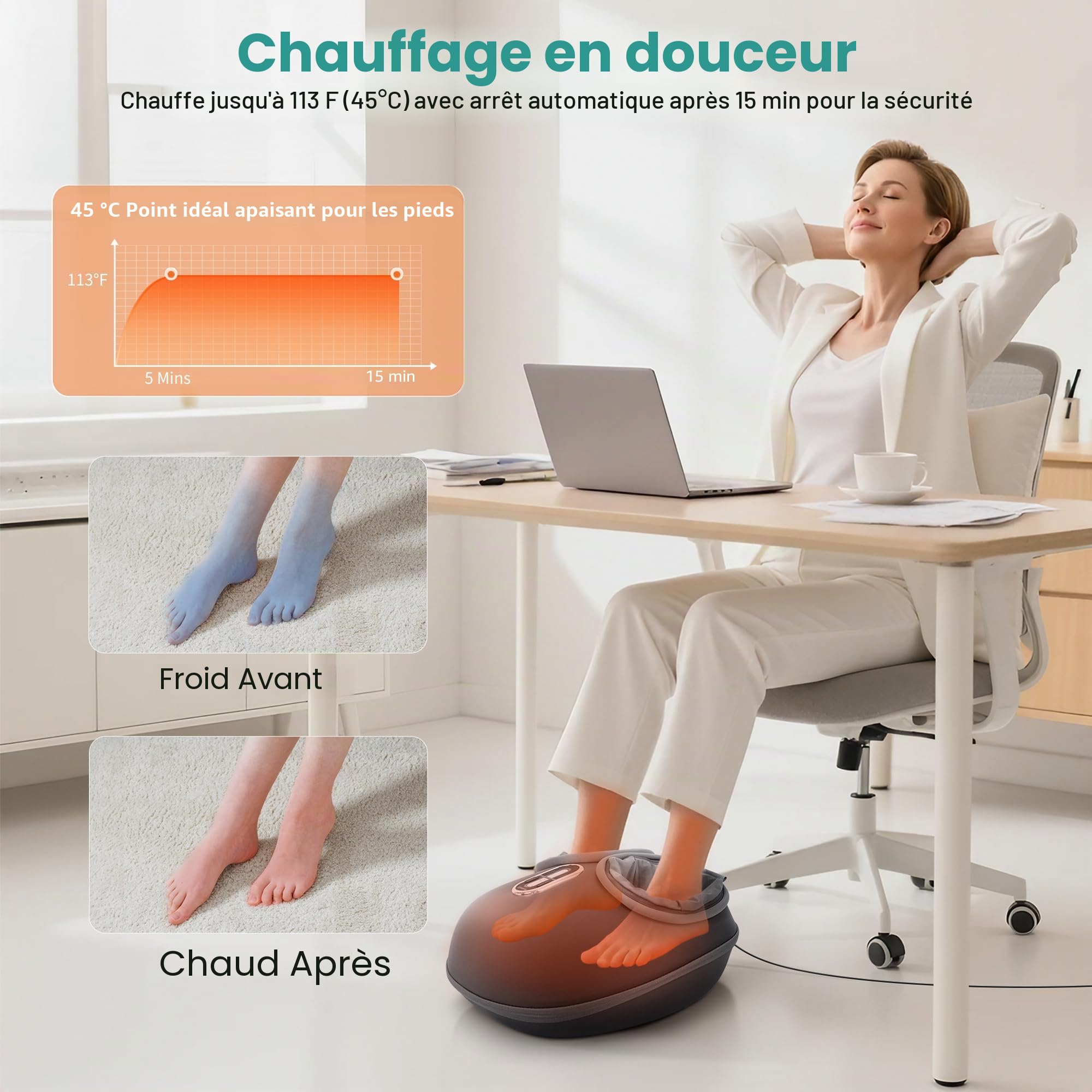 Nekteck Masseur Pieds avec Chaleur, Masseur Shiatsu pour La Fasciite Plantaire avec Télécommande, Massage par Pétrissage Profond et Compression D'Air pour Pieds, Cadeaux pour Hommes Femmes