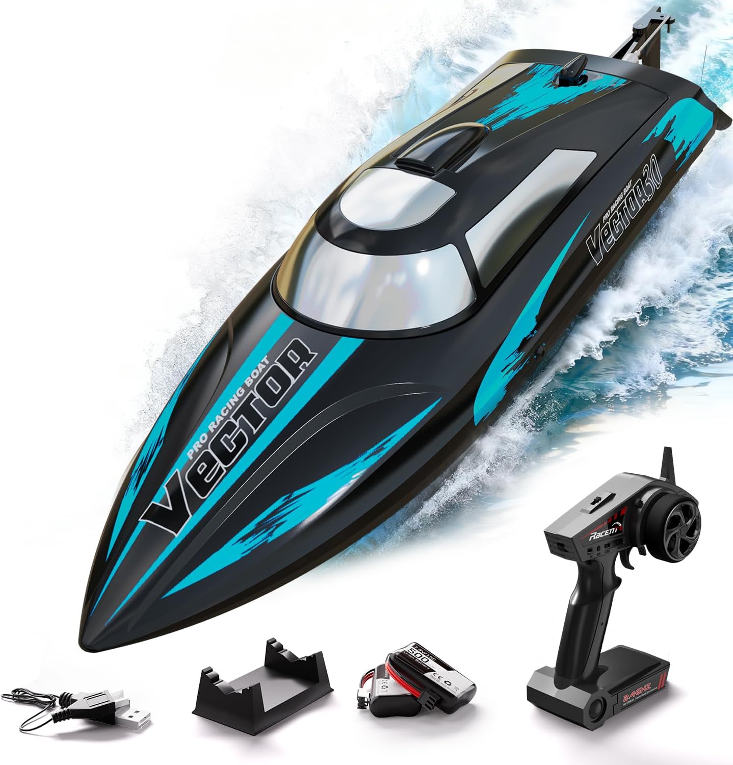 RC Remote Control Boat for Pool，2.4Ghz Control Rc Boats for Adults，Lake Electric Boat with Water Cooling System 2Rechargeable Batteries