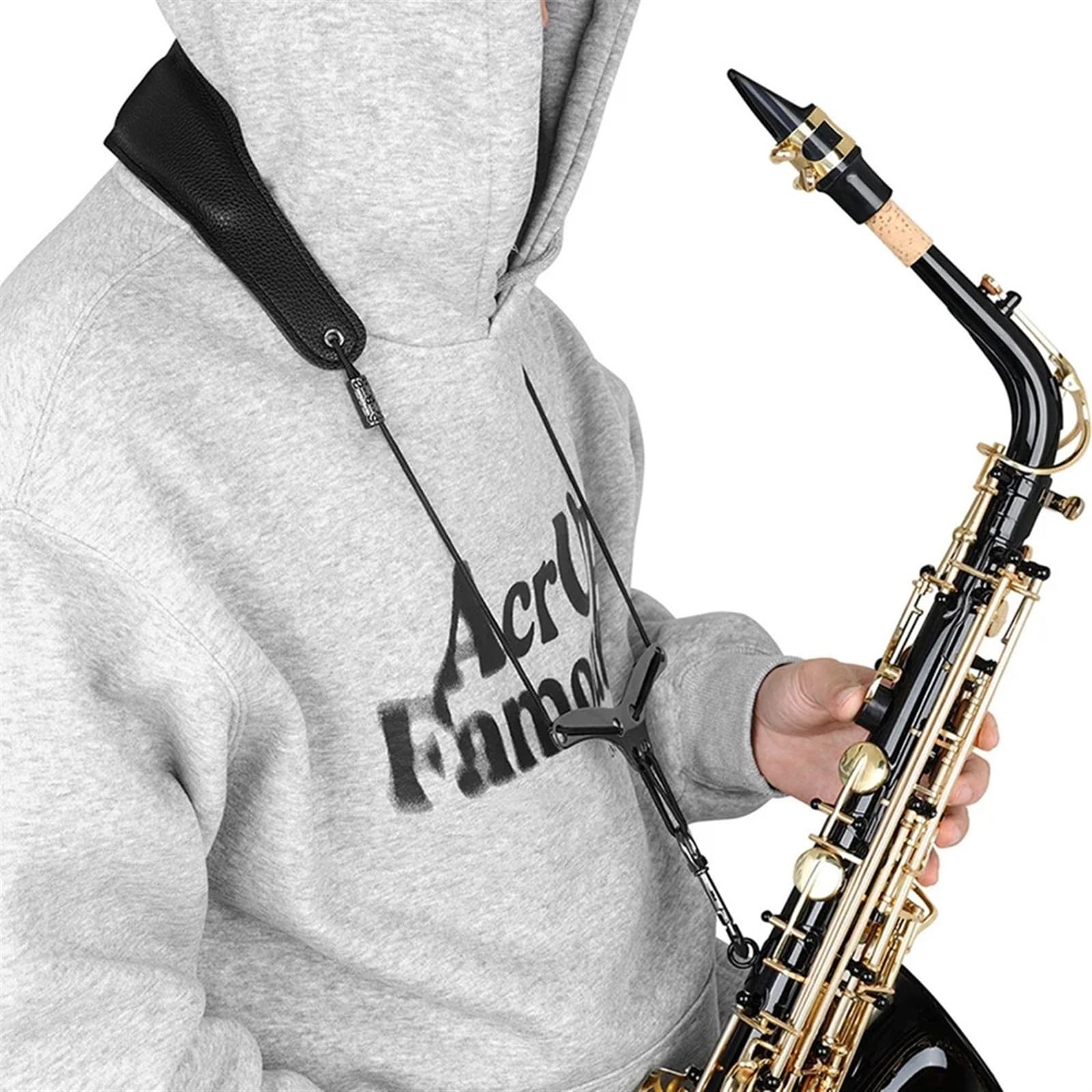 Sangle de cou de Saxophone réglable en cuir rembourré, harnais de Saxophone, ceinture suspendue, accessoires d'équipement de musique(Brown)