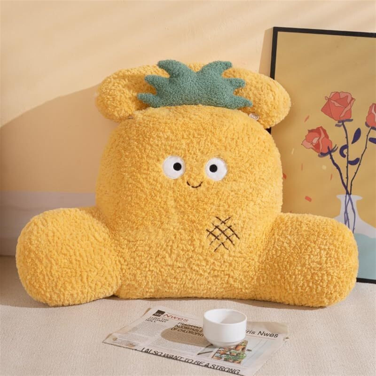 MYXJX back support cushion, Pillow Cartoon Plush Back Support Cushion For Sofa Chair Backrest Waist Cushions(Yellow)