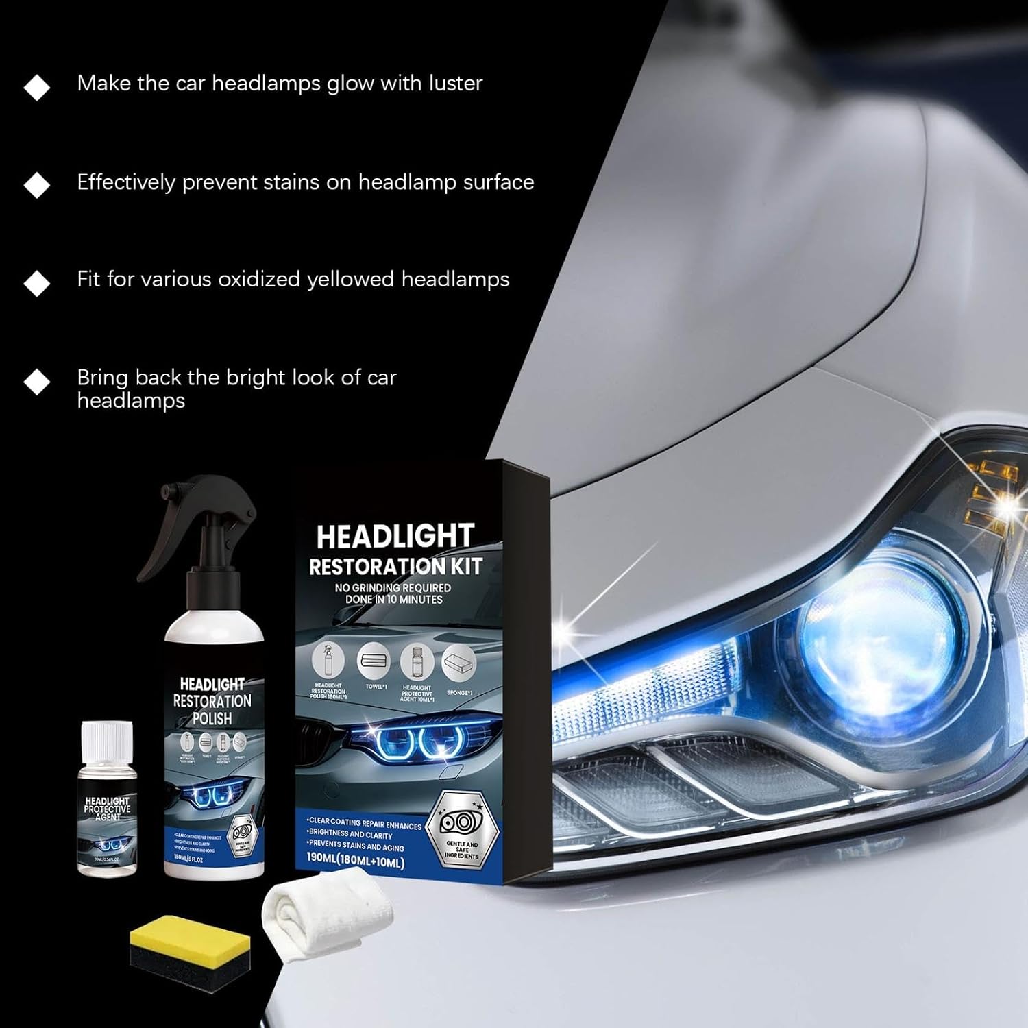 Headlight Treatment Spray Set, Headlight Polishing Set Spray, Car Headlight Restoration Spray for Cleaning, Polishing and Removal of Yellowing and Matting (3 Pieces) image 4