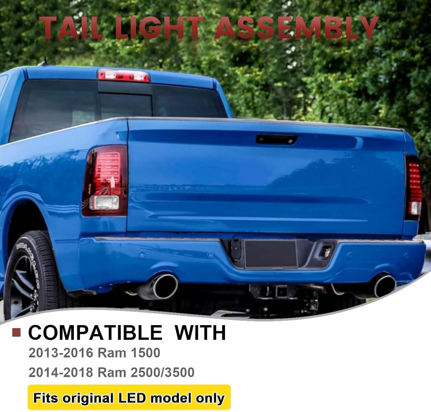 LED Tail Lights Assembly Compatible with 2013-2018 Dodge Ram 1500 2500 3500 Sport, Rear Light Taillights Replacement # 68093081AB 68093081AC (Black Border)