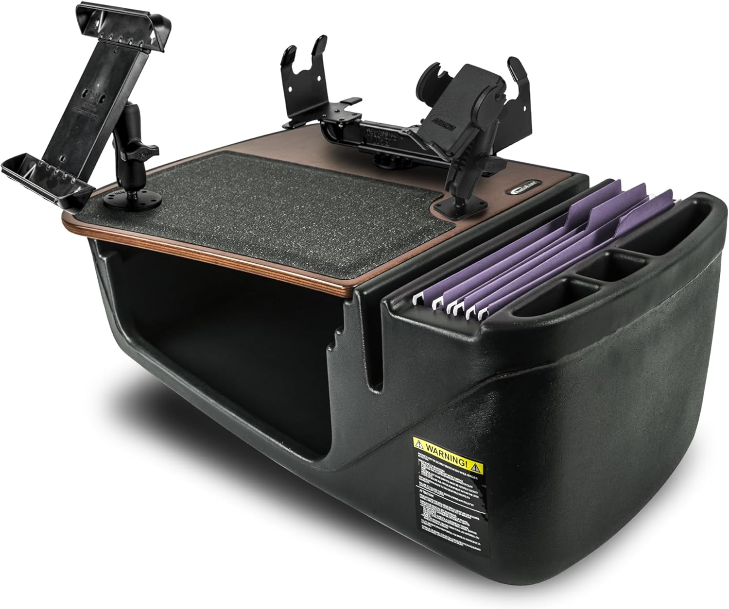 AutoExec Efficiency GripMaster Car Desk for Your Vehicle Workstation and Mobile Office, Mahogany with Phone Mount, Tablet Mount and Printer Stand