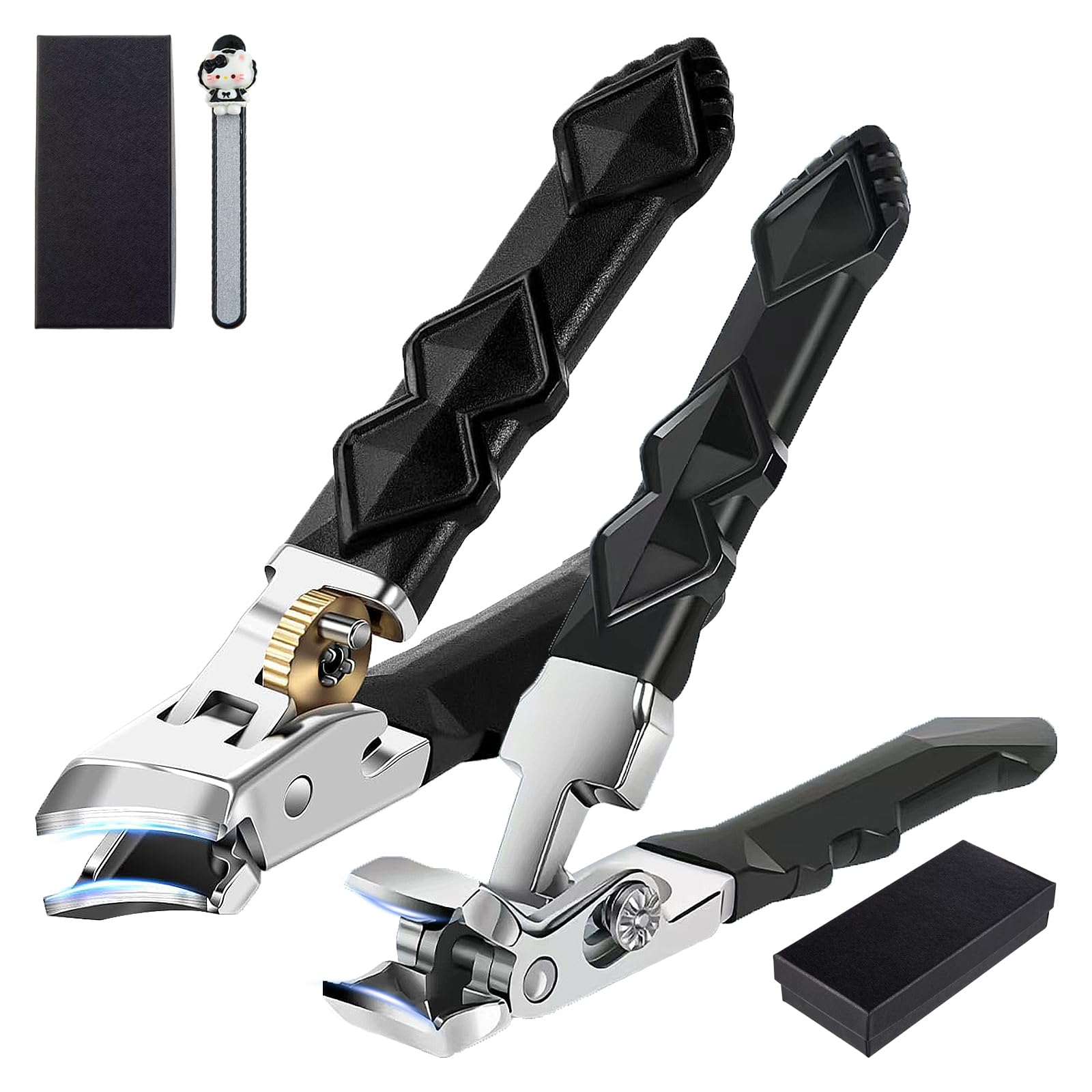 Toenail Clippers (3PCS), Heavy Duty Wide Jaw for Thick Toenails, 6mm Opening Stainless Steel Slanted Ingrown Clipper with Long Handle, Anti-Splash Catcher & Safety Lock for Seniors & Men