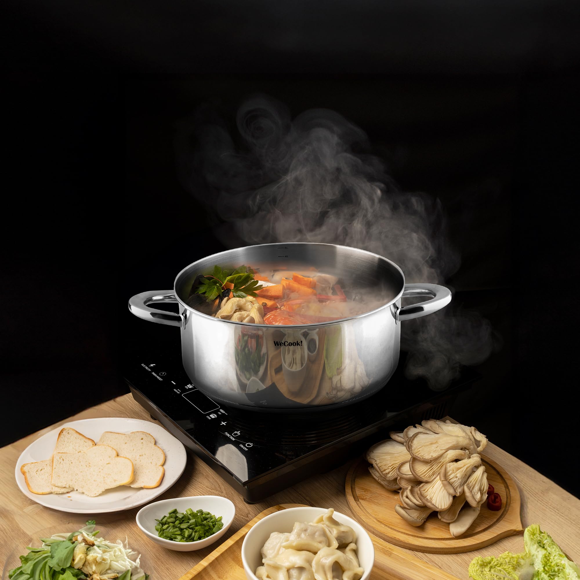 Wecook! Pentola in acciaio inossidabile 18/10 con coperchio in acciaio, Adatta a tutti i tipi di fornelli inclusa l'induzione, scala di misurazione integrata, Ø 30 cm, capacità 7,7 litri.