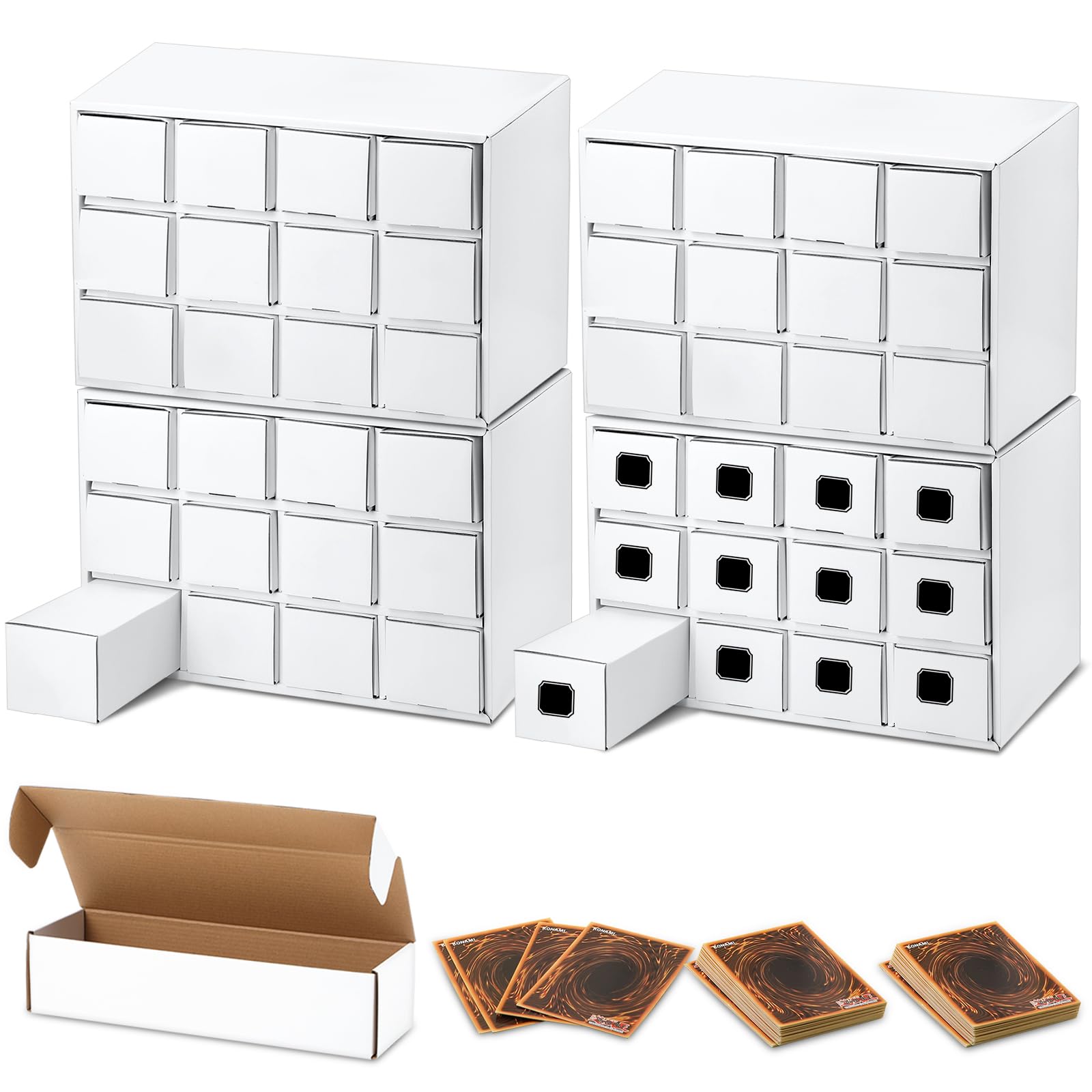 ReliThick 48 Pcs 32000+ Count Trading Card Storage Box Corrugated Cardboard Baseball Card Organizer Sports Gaming Card Case Compatible with MTG TCG Magic Display Cases with Labels, white