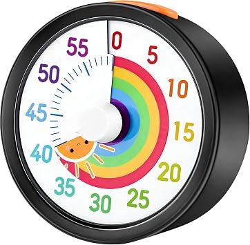 Secura 60-Minute Visual Timer, Rainbow Classroom Timers for Kids, Time Clocks, Countdown Time Tracker Management Tool with Pause Function (Sun & Black)
