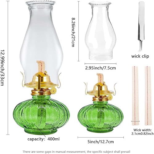 Miniatura 2 de Lámpara de aceite grande para uso en interiores, lámpara rústica de queroseno con 2 mechas y 1 pinzas, linterna de huracán de vidrio para