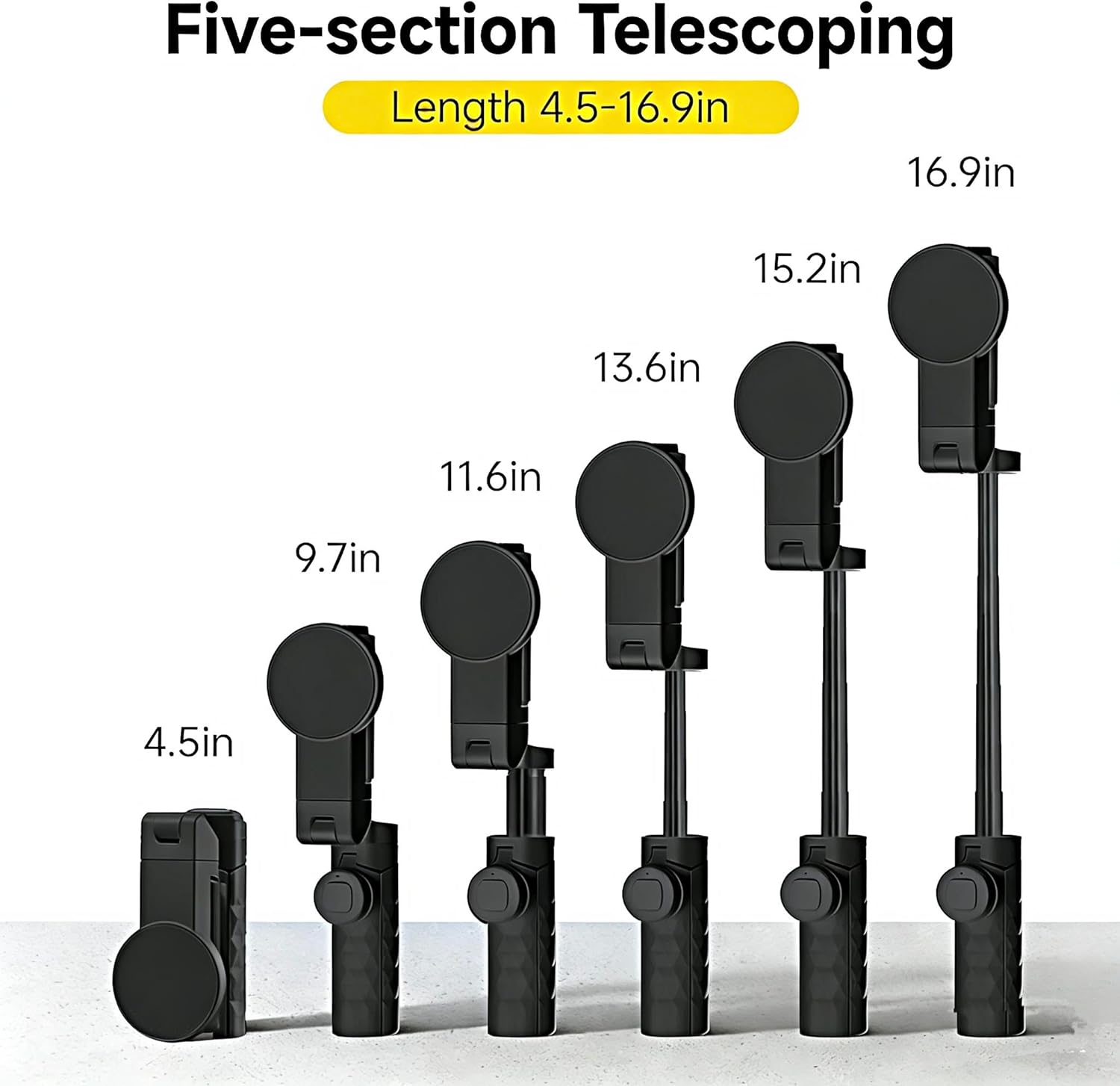 2026 New Pocket Selfie Stick: Magnetic/Clamp Dual Mount, Multi-Angle, Tripod, Wireless Remote, Fill Light, Vlogging Essential| for iPhone & Android. Carry on Selfie (Black)