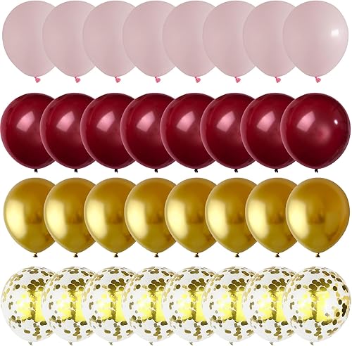 Miniatura 6 de Globos de color rosa burdeos dorado confeti cromado metálico, 60 globos de 12 pulgadas, globos de látex de helio de látex de 12 pulgadas para