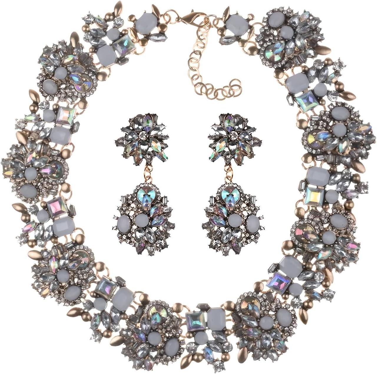 14K Yellow Gold Bib Necklace For Mrs Jewelry, ZA Indian Emerald Colorful Beaded Statement Choker Women, Black Crystal Chunky Rhinestone Large Collar Big Bib Necklace Jewelry - Image 3