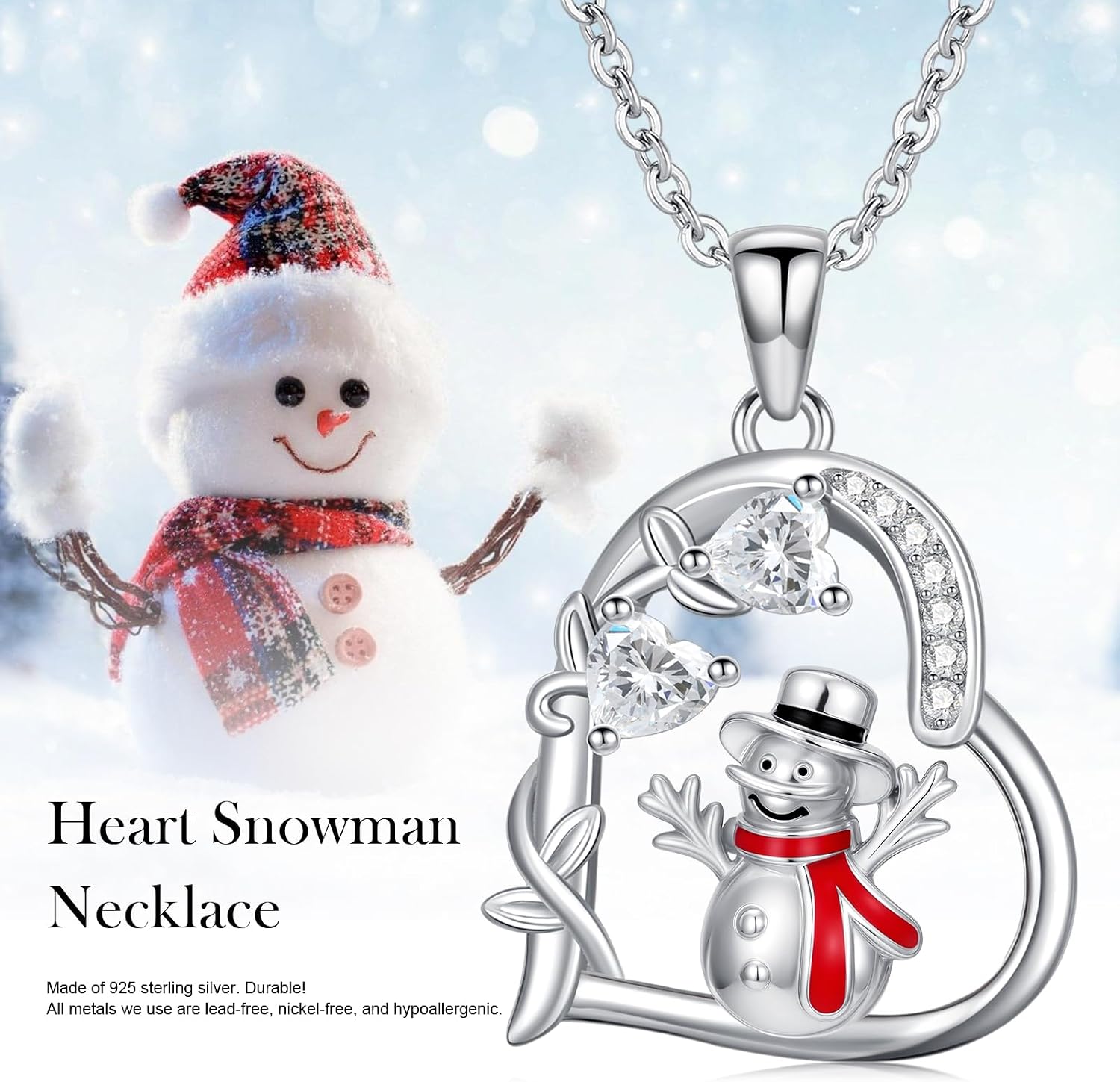 Christmas Necklace 925 Sterling Silver Xmas Pendant Necklace Christmas Jewelry Gifts for Women Girlfriend
