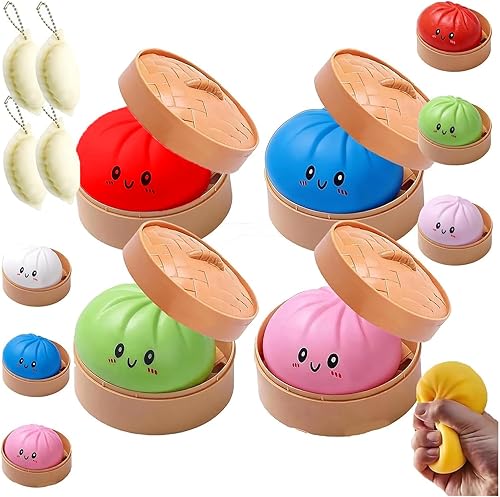Mystery Dumpling Squishy, 4 Inch Jumbo Dumpling Stress Ball, Squishy Bun, Anxiety Relief Fidget, Soft Squeeze Decompression Dough for Adults Classroom Prizes & Party Favors (Pink)
