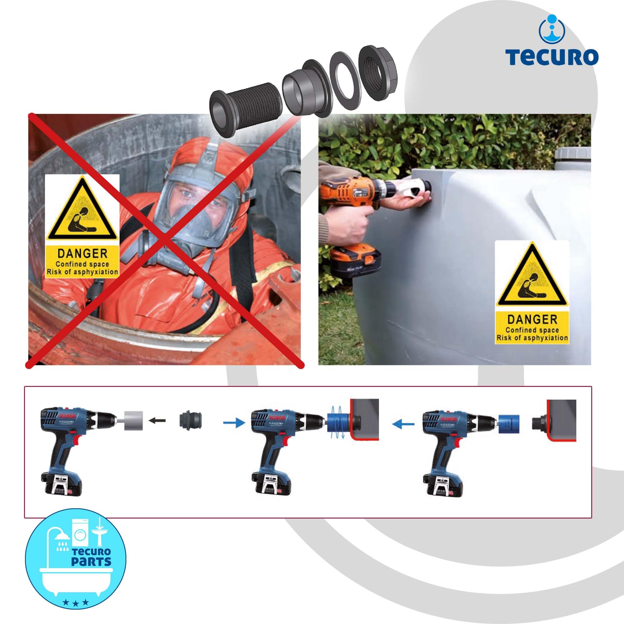 tecuro Push de en recipiente universal Unión de tanque – para tanques y barriles