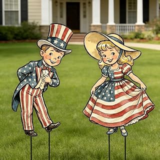 2Pcs 4th of July Decorations Outdoor - Metal Vintage 250 Anniversary Usa Decorations Patriotic Yard Sign 4th of July Memorial Yard Stakes for Home Decor 29.3×11.4 Inch