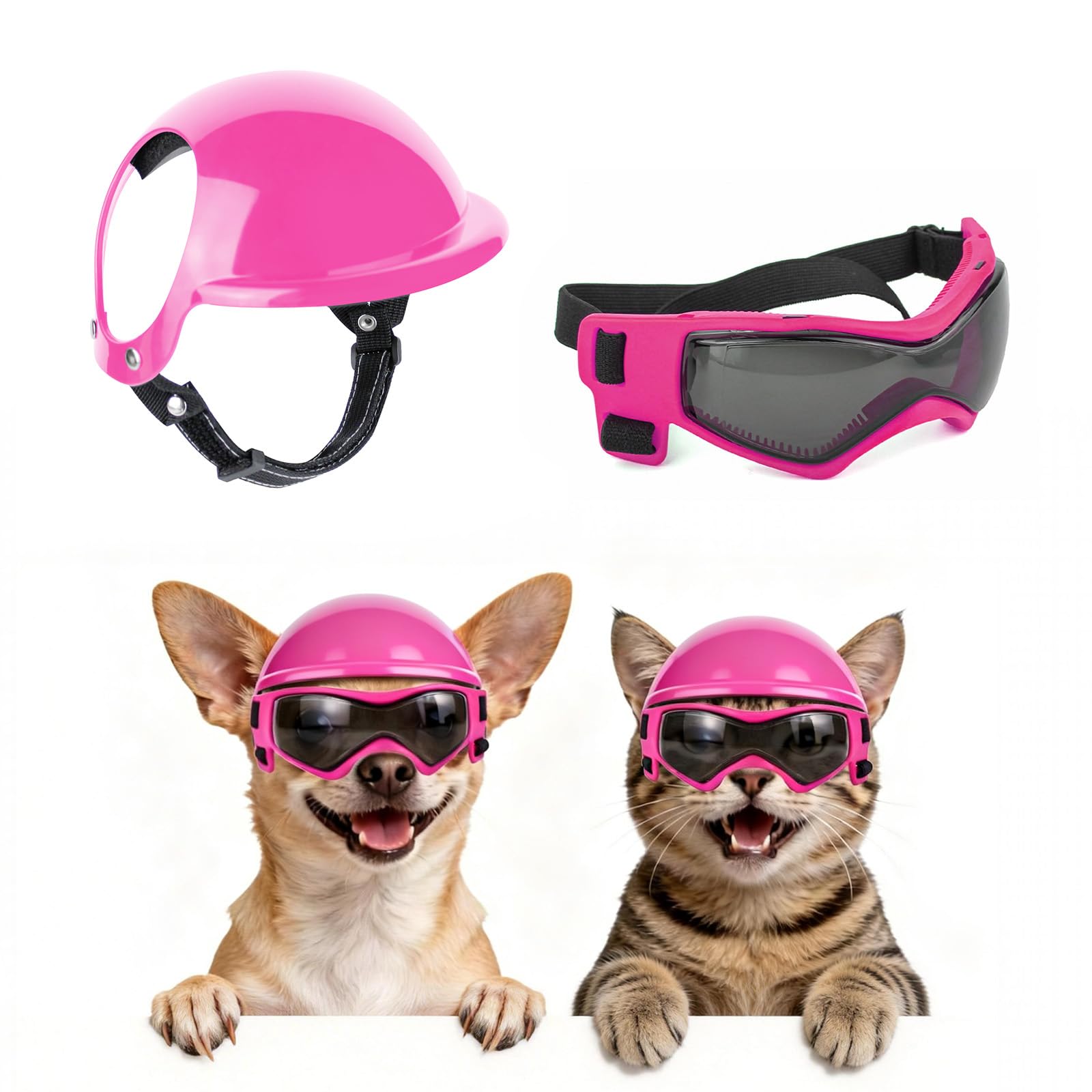 PETLESO Dog Goggles with Helmet for Extra Small Breed, Dog Helmet and Goggles Set for Outdoor Driving Walking, Pink-XS