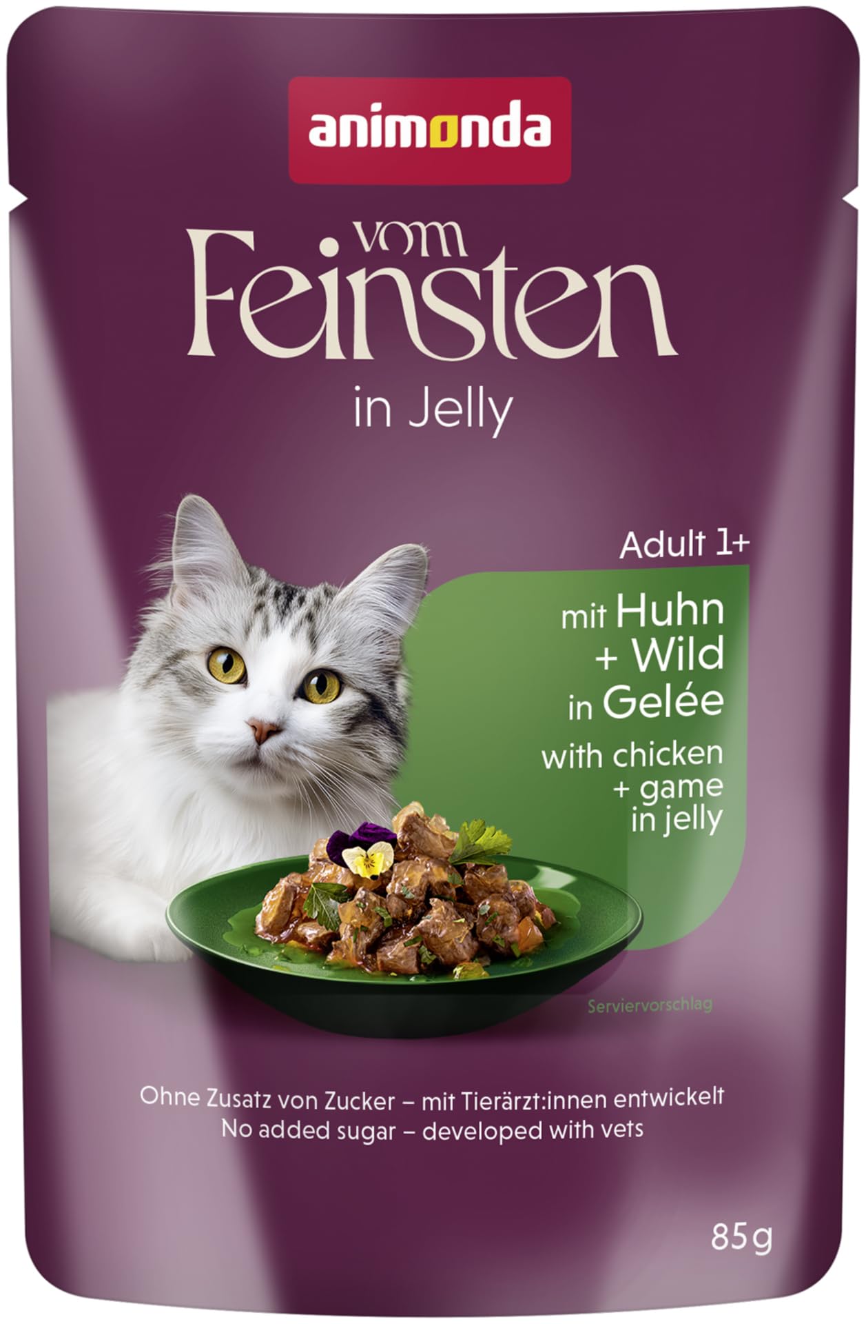 animonda Vom Feinsten Adult Raffinesse Katzenfutter in Gelee mit Huhn und Wild (24 x 85 g), Nassfutter mit Taurin und Vitamin D3, ohne Zusatz von Soja, Zucker und Konservierungsstoffen