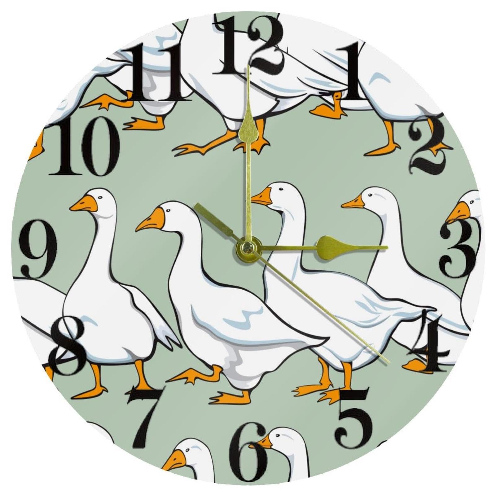 Horloge murale silencieuse canards blancs pendule quartz à piles pour école et maison